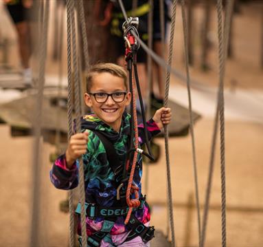 Young child on a rope swing