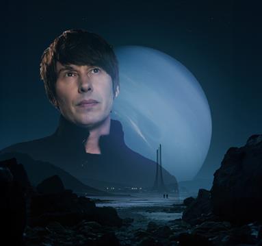 Event poster featuring Professor Brian Cox with a blue planet and dark blue sky in the background