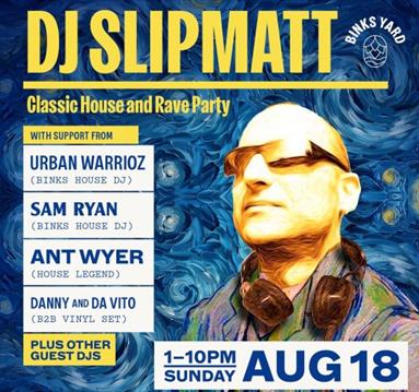 Graphic for the event including title, support names and a headshot of DJ Slipmatt