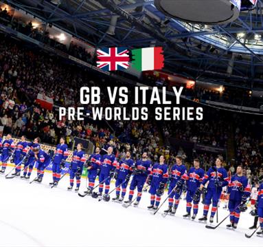 Great Britain Ice Hockey players line up on the blue line