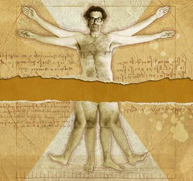 Marcus Brigstocke is depicted as Vitruvian Man