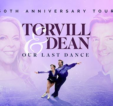 Graphic featring a photo of Torvill & Dean on the ice perfroming the Bolero