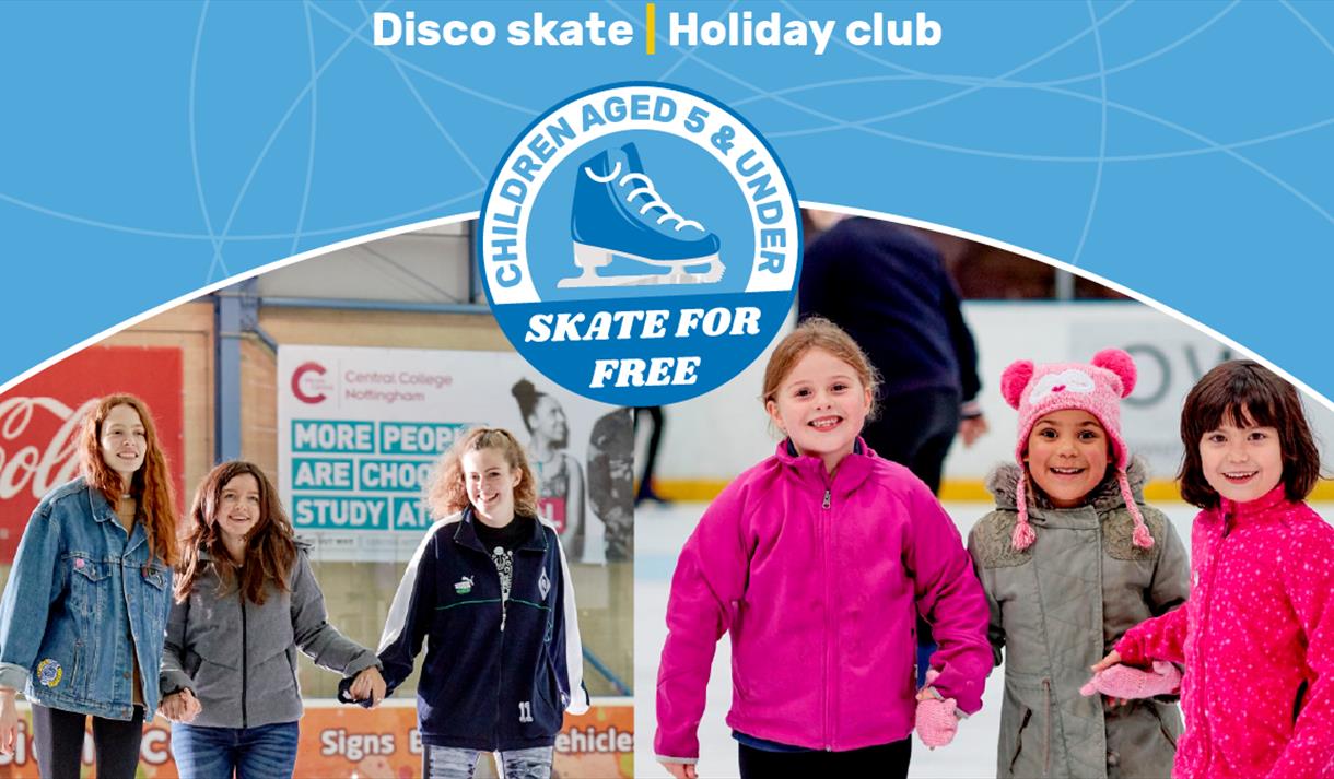 Graphic including the title of the event and photod of children smiling while ice skating at the National Ice Centre