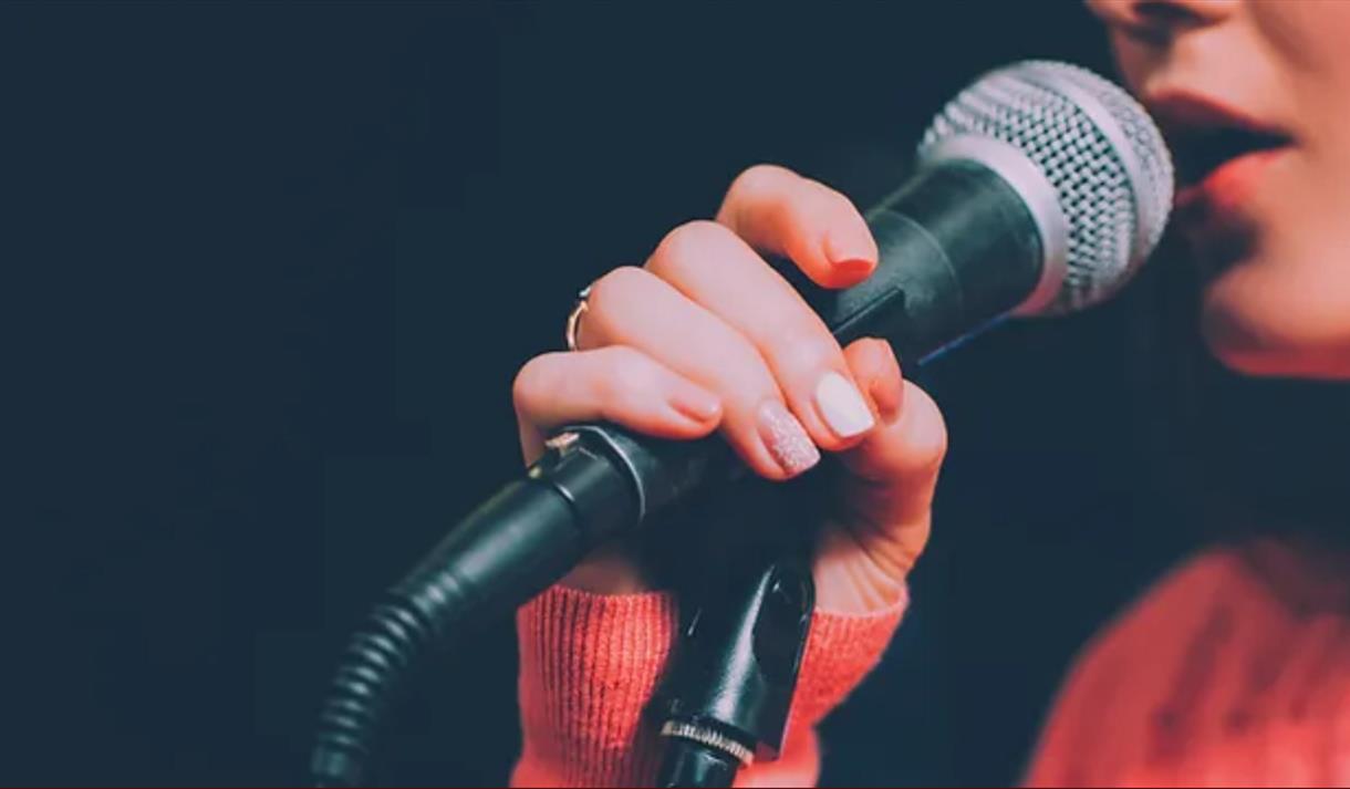 Photo of a singer and a microphone