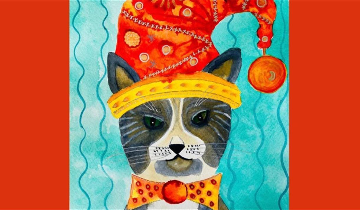 Watercolour: Cat or Dog in a Christmas Hat
