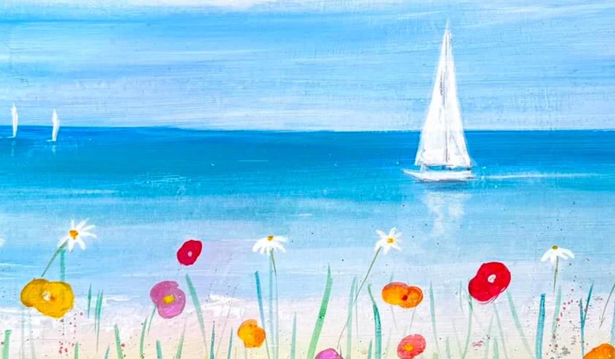 Paint a Flowery Beach at Cock & Hoop Pub with The Paint Club event poster 
