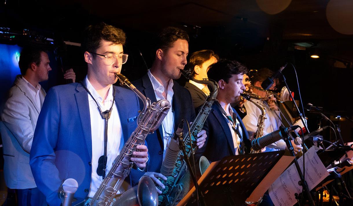 Matt Carter Octet playing in a venue