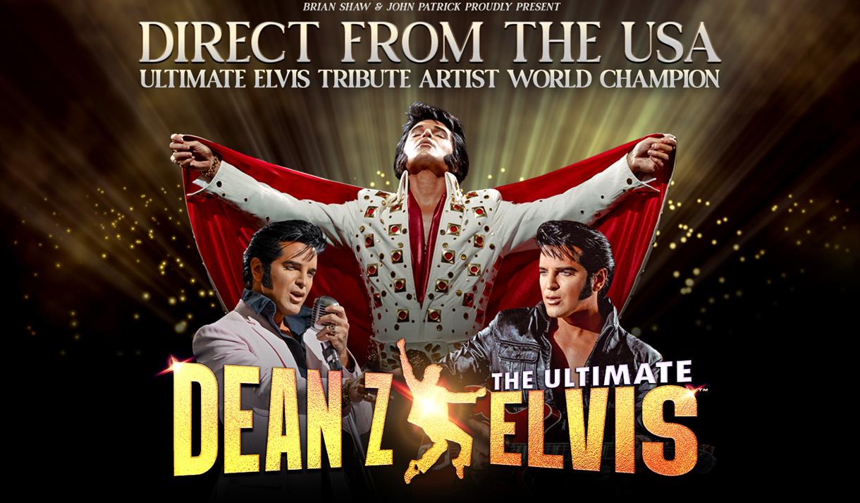 Event poster featuring a montage of pictures of Dean Z as Elvis Presley