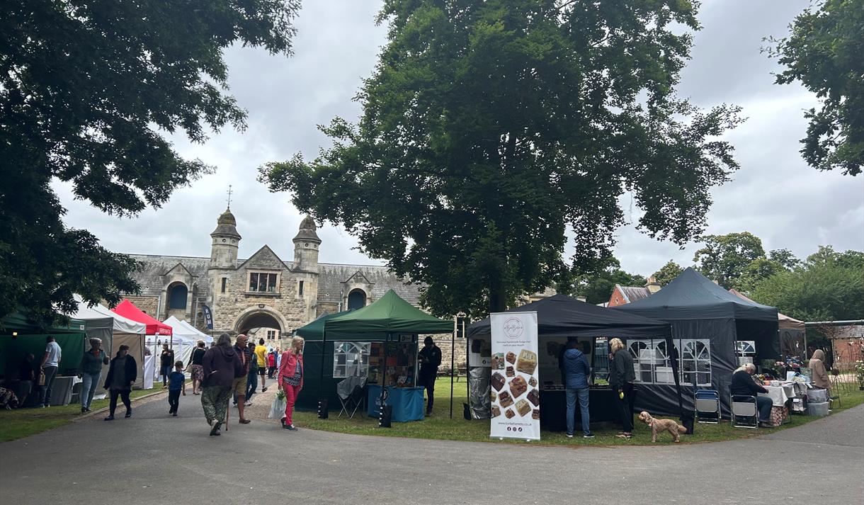 Market stalls outside the Thoresby Courtyard building