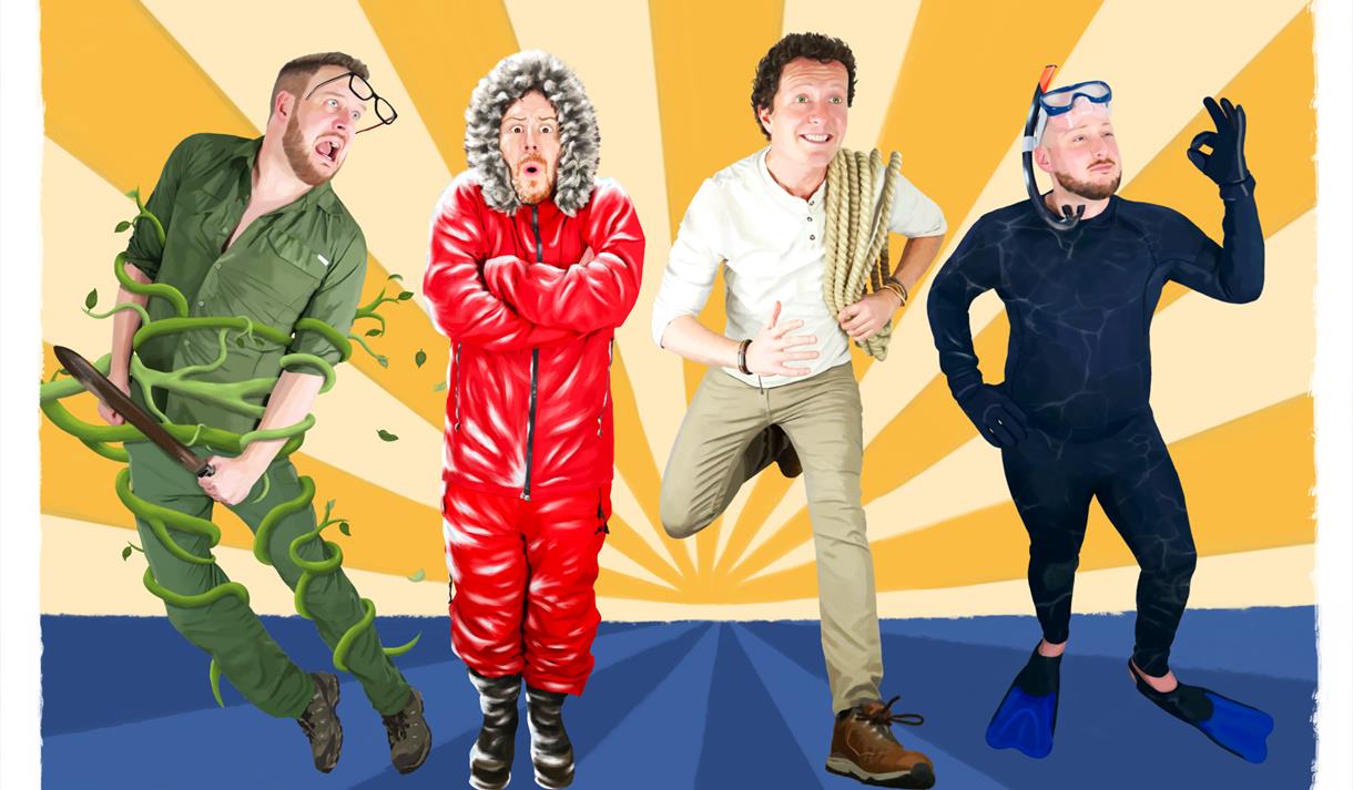 Four male comedians from The Noise Next Door performing their comedy show at Lakeside Arts Nottingham