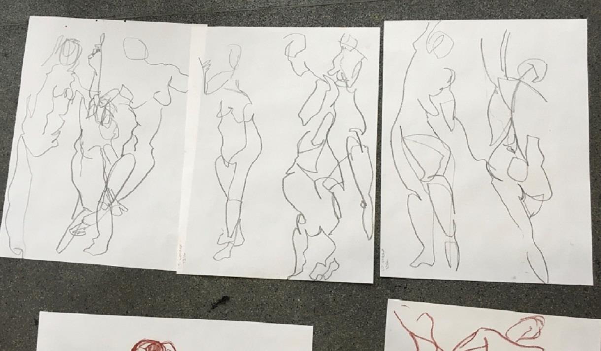 The image shows examples of life drawings, the sketches are of people in various natural positions