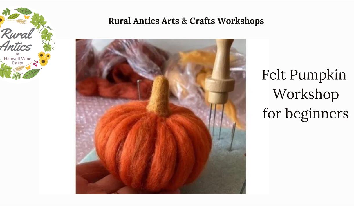 The image shows a felt pumpkin which has been handmade.