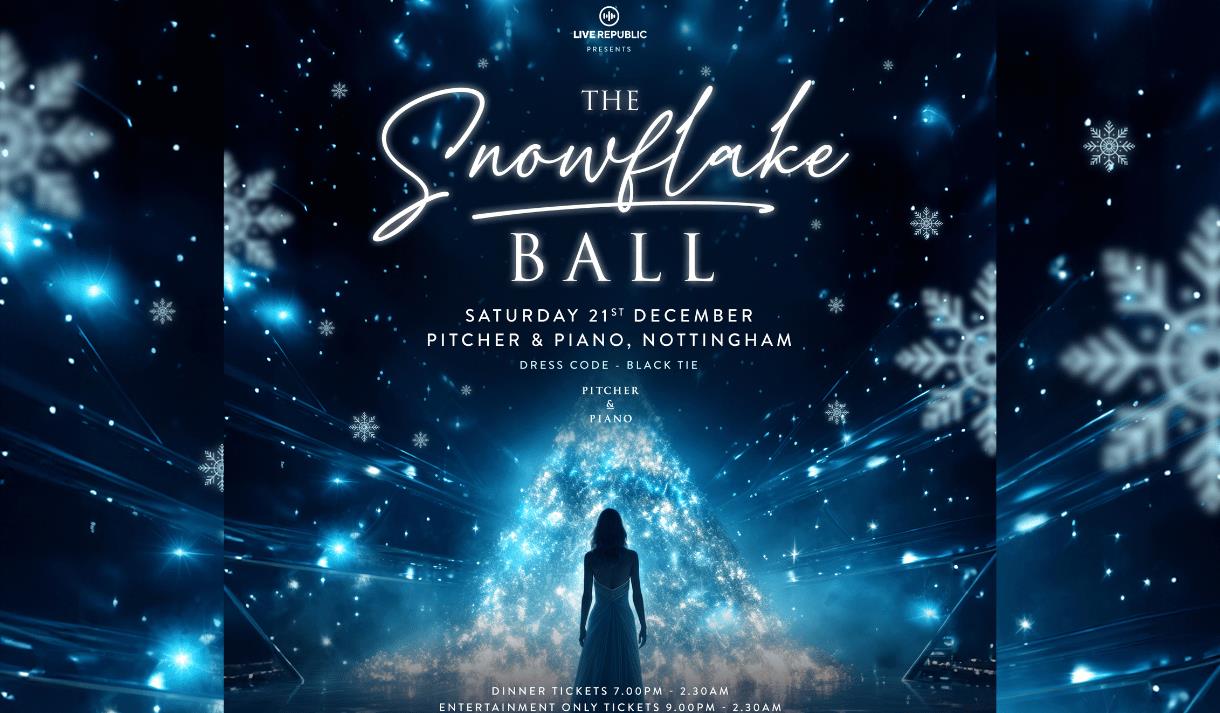 Graphic for the event including the name of the event, snowflakes and the silhouette of a woman