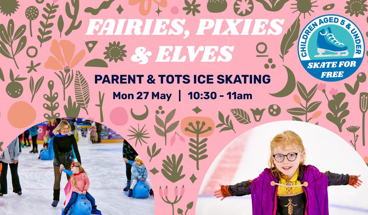 Graphic for the event including photos of children enjoying a fancy dress party on the ice