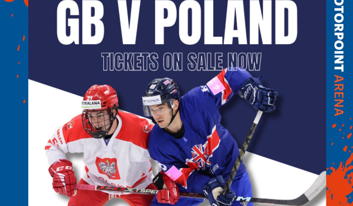 Graphic of two ice hockey players mid-game with the event name and details and text above it.