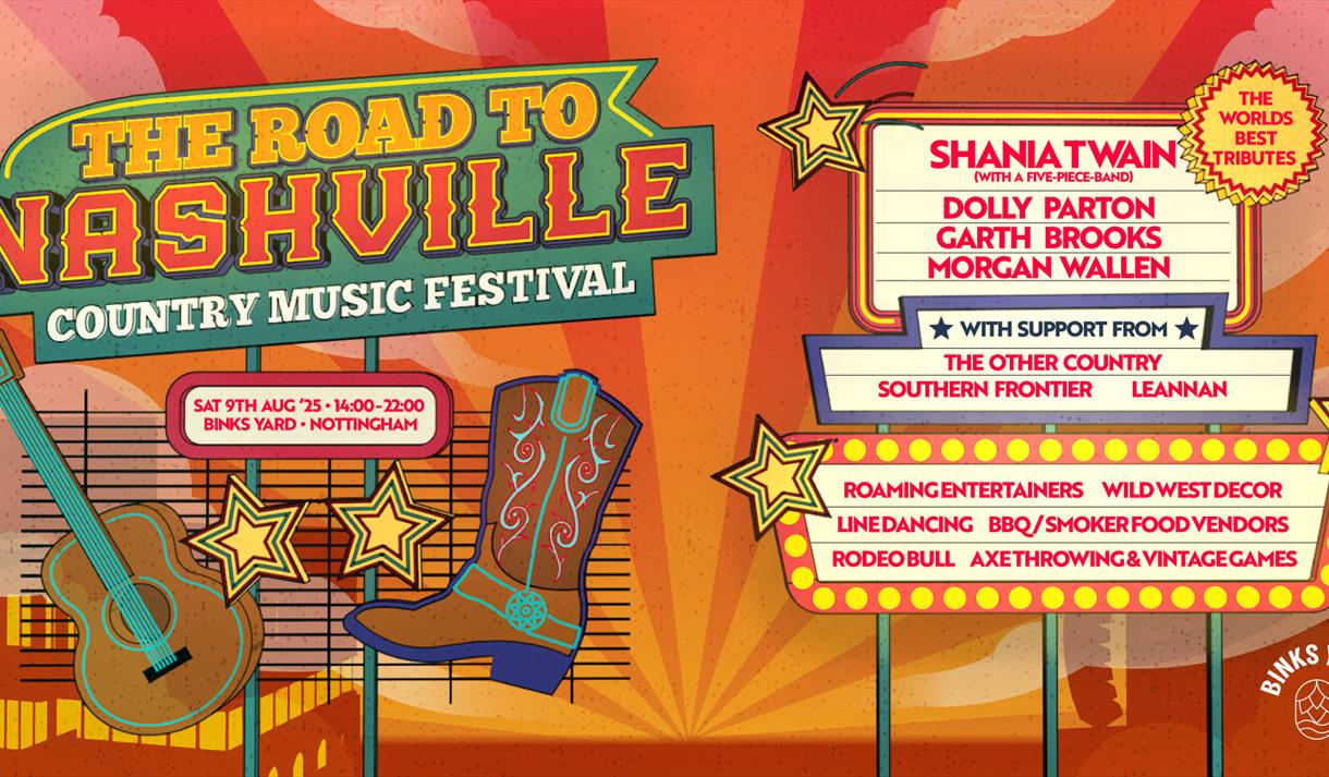 Graphic showing event dates and list of acts appearing