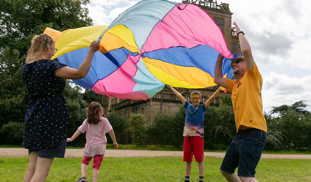 Kids playing in front of Hardwick Hall