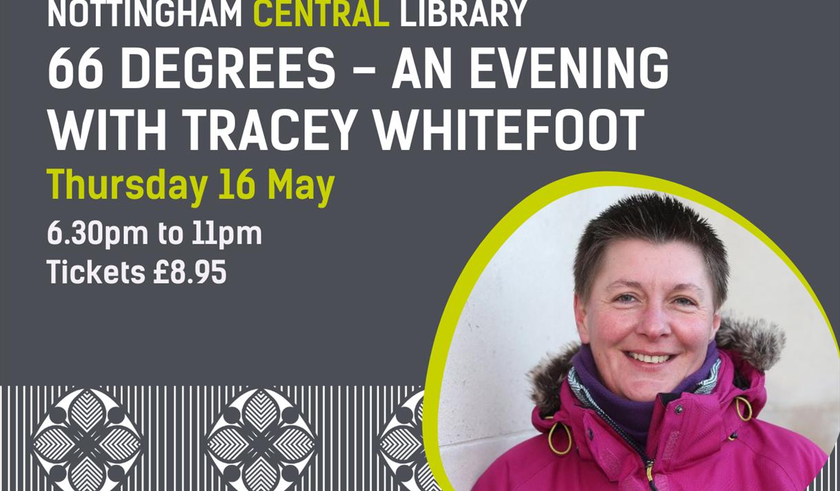 Graphic including a headshot of Tracey Whitefoot and text showing the title of the event.