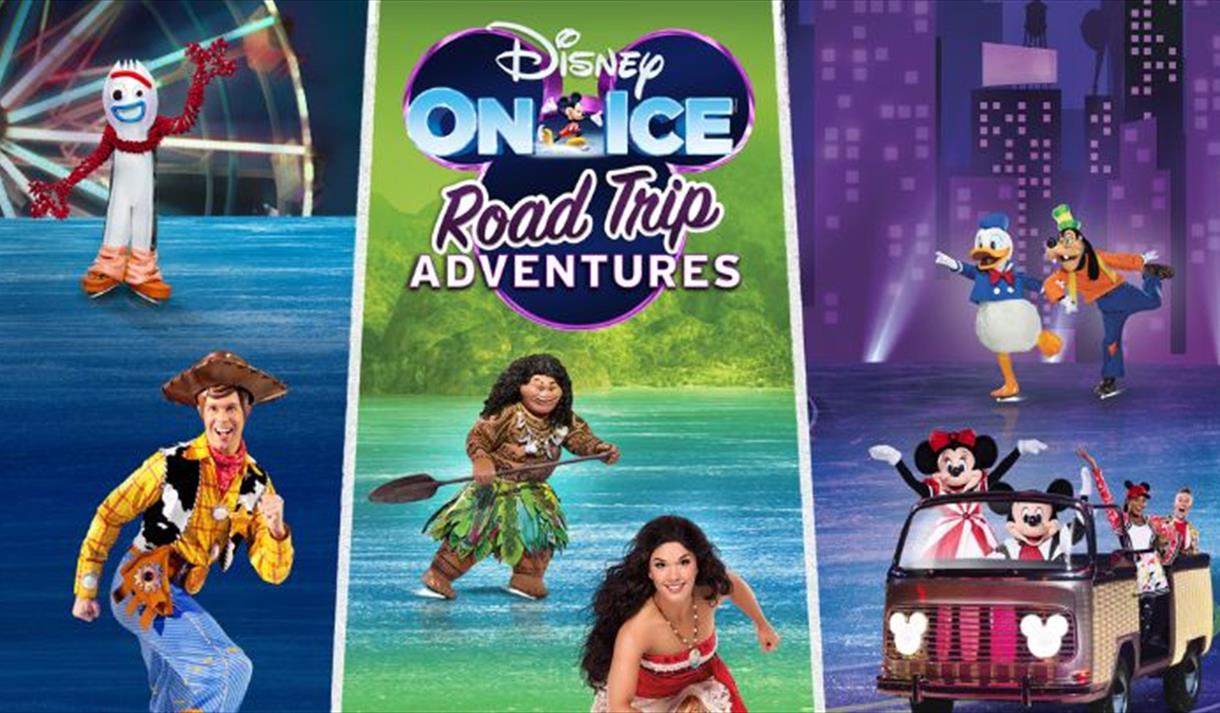Graphic featuring the title of the event and various Disney characters, including Woody, Moana and Mickey Mouse