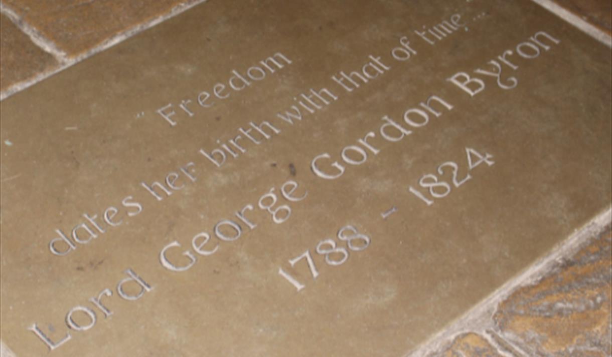 Photo of a stone commemorating Lord Byron at the National Justice Museum