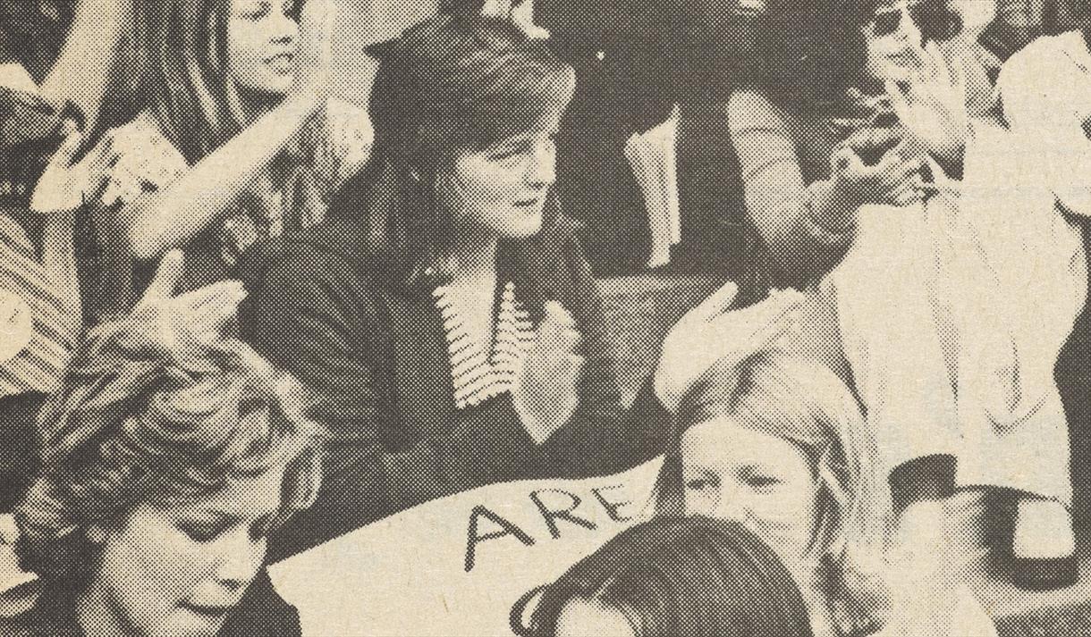 Black and white archival photo of a peaceful demonstration.