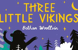 Cartoon graphic of three young vikings in a wood