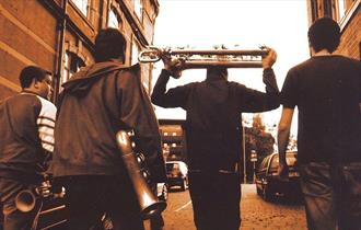 image of the back of the band called the haggis horns
