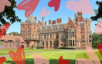 image of Kelham Hall surrounded by edited hearts