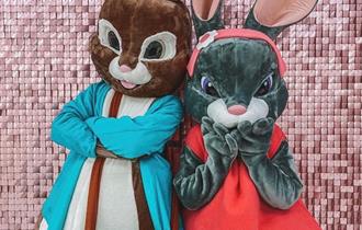 Photo of two rabbit mascots