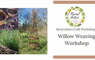 Graphic for the workshop including title and photo of willow weaving projects.