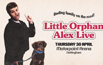 Event poster featuring singer-songwriter Alex Warren alongside a dog with collar and lead