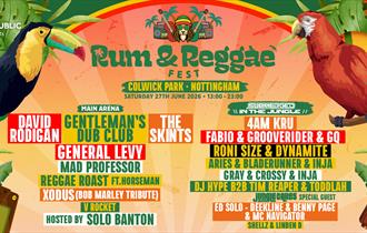 A graphic of the Rum & Reggae Festival listing the line-up