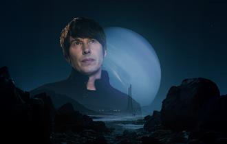 Event poster featuring Professor Brian Cox with a blue planet and dark blue sky in the background