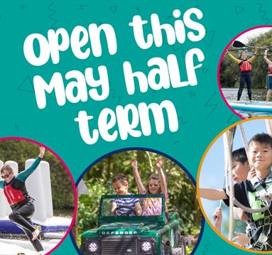Half term graphic including photos of the activities on offer