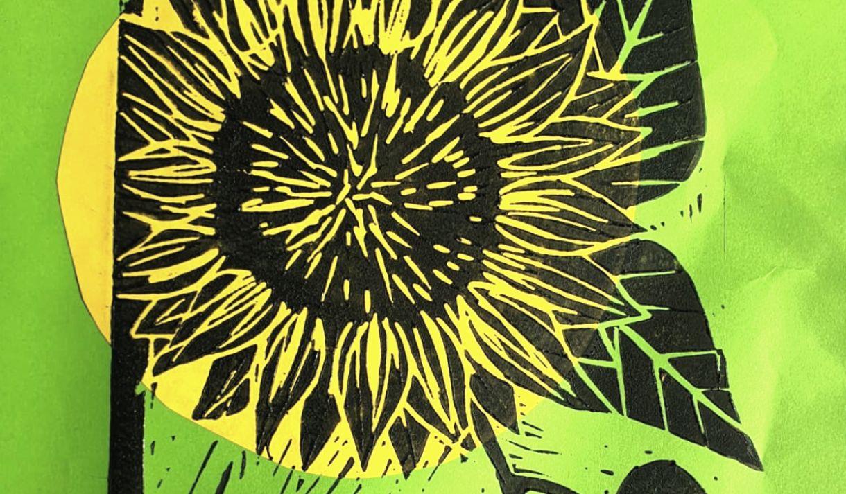 Sunflowers in Lino Print