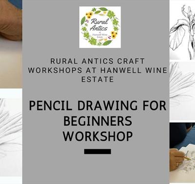 Graphic for the workshop including the title of the event and photos of pencil drawing.