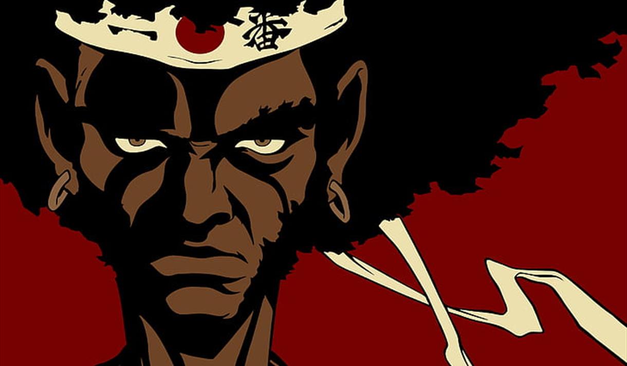 drawing of Afro Samurai in a Manga style.