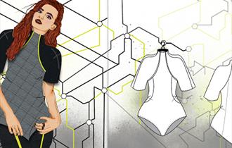 Image shows a woman with clothes which have been custom made on Adobe Illustrator