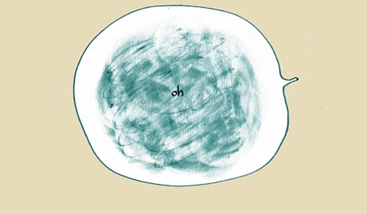 The image shows a blue circle with a green paint doodle inside.