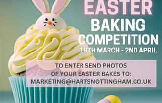 Graphic for the competition including a cupcake with an Easter bunny head.
