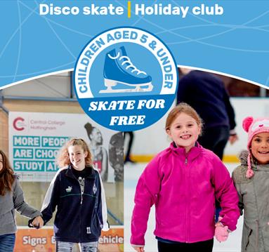 Graphic including the title of the event and photod of children smiling while ice skating at the National Ice Centre