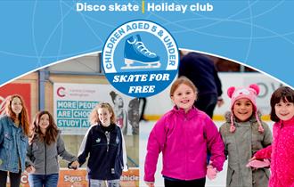 Graphic including the title of the event and photod of children smiling while ice skating at the National Ice Centre