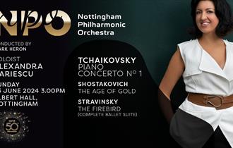 Graphic for the event including soloist Alexandra Dariescu and text describing the work which will be performed.