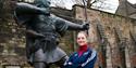 Trampoline and Tumble athlete Bryony Page next to Nottingham's famous Robin Hood statue