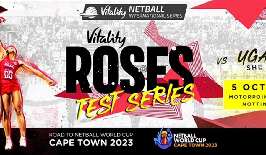 Motorpoint promotional poster for Vitality Roses netball 5 October 202