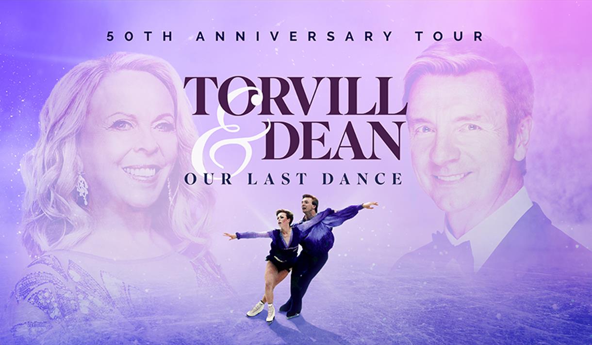 Graphic featring a photo of Torvill & Dean on the ice perfroming the Bolero