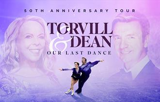Graphic featring a photo of Torvill & Dean on the ice perfroming the Bolero