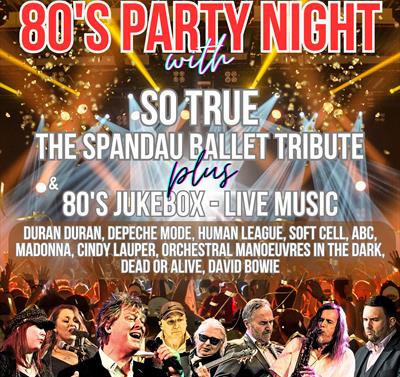 Poster for the event with famous 80s music icons at the bottom.