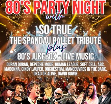 Poster for the event with famous 80s music icons at the bottom.
