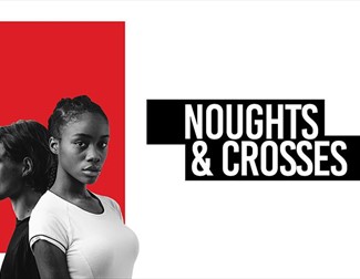 Image of a boy and a girl back to back against a red and white background